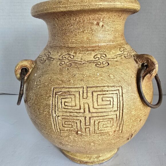 Rustic Tan Vase with Metal Accents - Picture 1 of 10